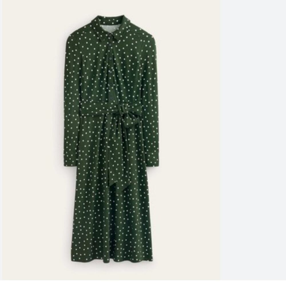 BODEN Dress Laura Jersey Knit Midi Dk Green Polka Dot sz 6 Long Tall Modern Prep - Picture 3 of 14